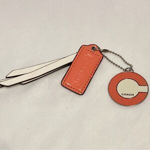 COACH Coral Cream Leather and Enamel Hang Tags Keychains Charm Lot of 2 Set